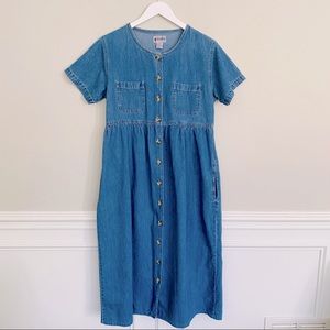 Vintage ❤️ Button Down Denim Dress ❤️ Size Small